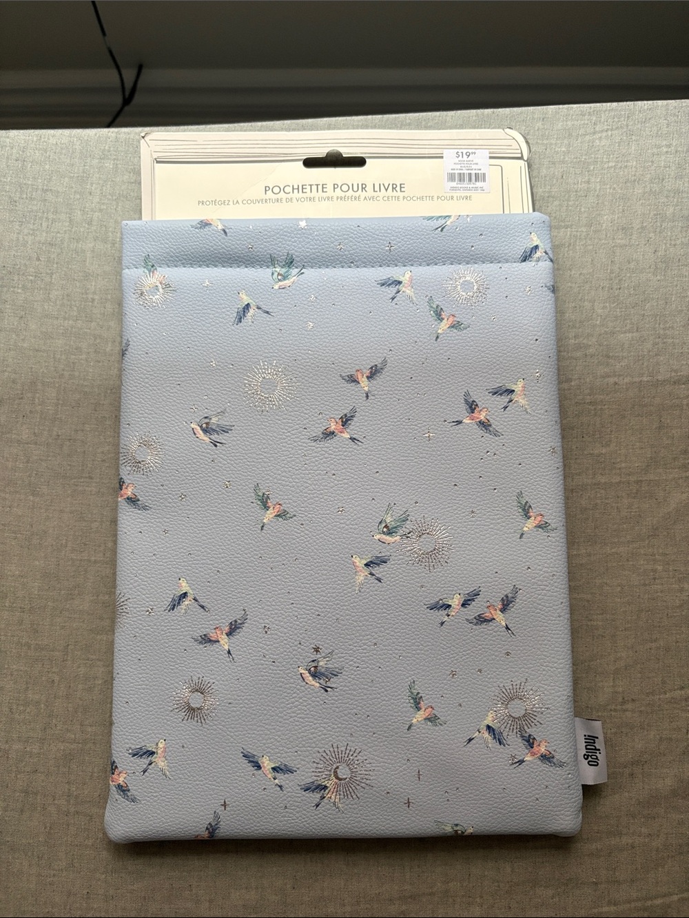 Light Blue Bird Print Book Sleeve